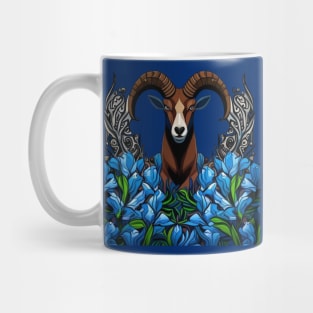 Cartoon Of A Bighorn Sheep With Colorado Blue Columbine Mug